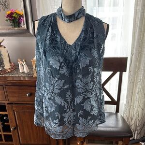 WHBM Chic Blue Sleeveless Blouse